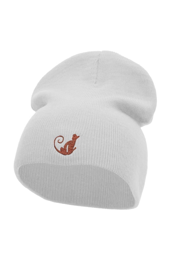 Monkey Insignia Embroidered Short Beanie - White OSFM