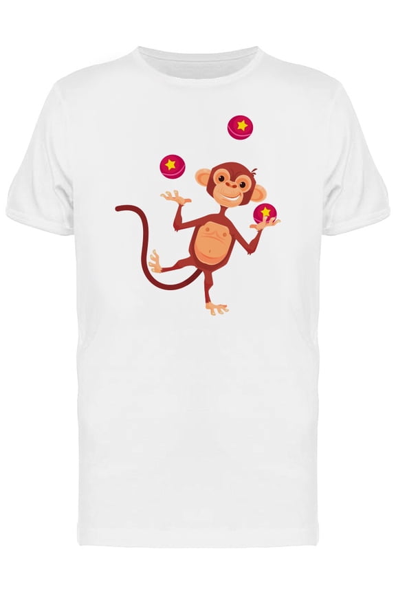 Monkey Juggling Balls Cartoon T-Shirt Men -Image by Shutterstock, Male x-Large