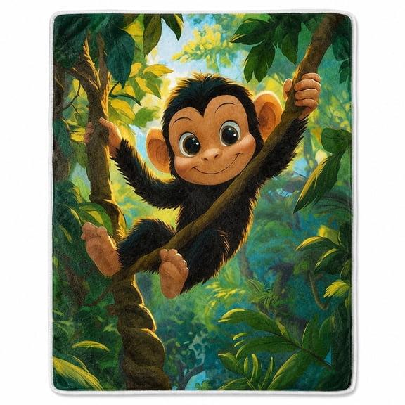 Monkey Jungle Sherpa Blanket, Multicolor Polyester Fleece Throw