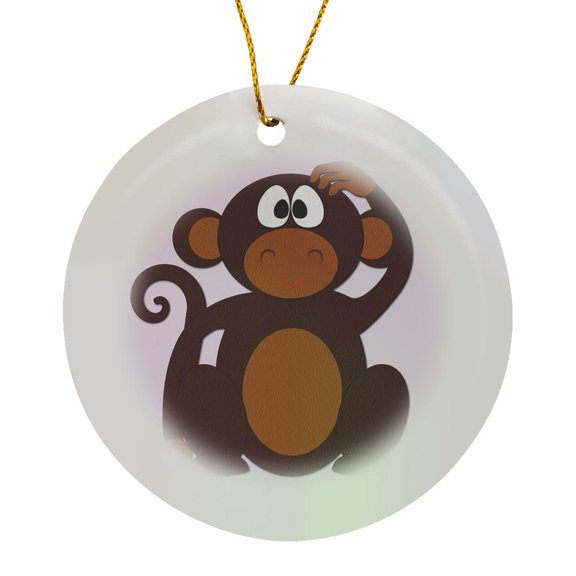 3drose, Monkey. Kids Décor. Pink., Circle Porcelain Ornament