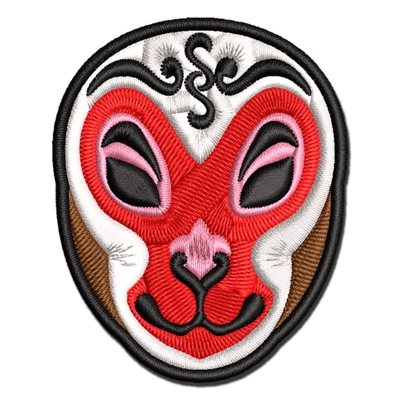 Monkey King Chinese Opera Mask Applique Multi-Color Embroidered Iron-On Patch - 3.5 Inch Large