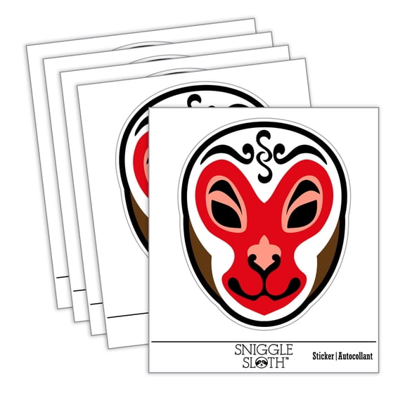 Monkey King Chinese Opera Mask Car Window Bumper Water Bottle Phone Tablet Laptop Waterproof Vinyl Decal Sticker Set 5-Pack - Gloss Finish - 3.0"