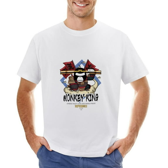 Monkey King Vintage T-shirt Mens Cotton Classic Crewneck Short Sleeve Tees Unisex White M