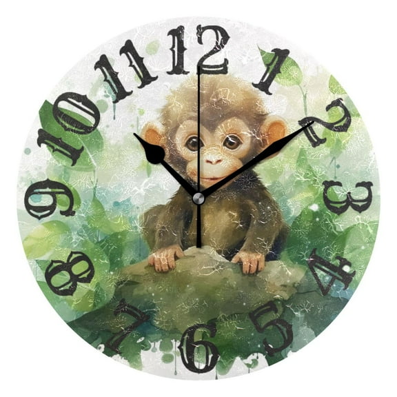 Monkey Leaves 10 inch Wall Clocks Non Ticking Easy to Read Battery Decorative for Home Bathroom Kitchen Bedroom Living Room