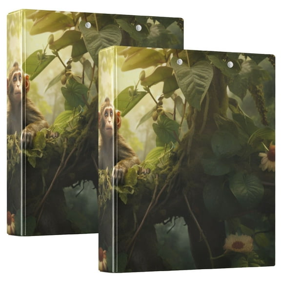 Monkey Leaves Flowers 3 Ring Binders 1.5 inch Hardcover File Folders with Interior Pockets A4 Size Organizer for School Office Hospital