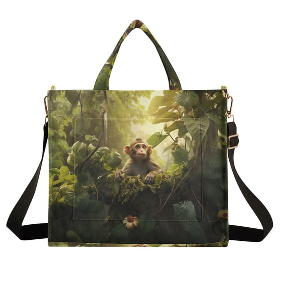 Monkey Leaves Flowers Corduroy Tote Bag Handbag Large Messenger Bag Shoulder Crossbody Zipper Bag Purse