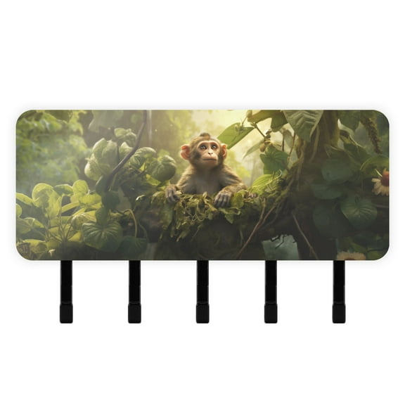 Monkey Leaves Flowers Mail Holder Organizer Wall Mount with Shelf Key Holder Key Rack with 5 Key Hooks for Wall Decorative
