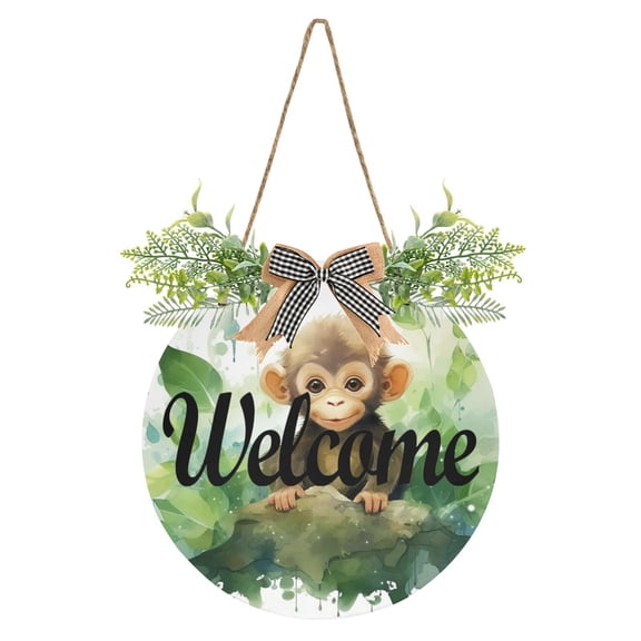 Monkey Leaves Welcome Sign for Front Door Wreath Door Sign for Farmhouse Porch Decoration Indoor Outdoor
