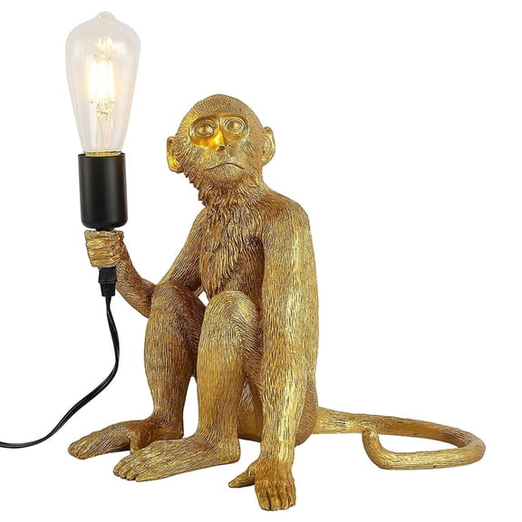 Monkey Light, Table Lamp, Gold Monkey Table Lamp with E26 Base, Resin Construction, DIY Bulb Placement for Living Room, Bedroom