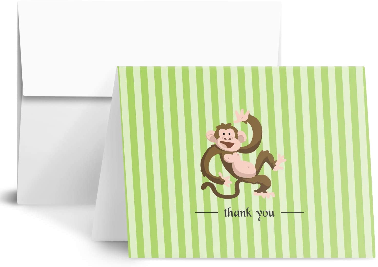 Monkey Lovely Animal Thank You Note Greeting Cards with Envelopes | Printed on Thick and Sturdy 80lb (216gsm) Cardstock | Blank Interior | A2 Size – 4.25 x 5.5” | 25 per Pack