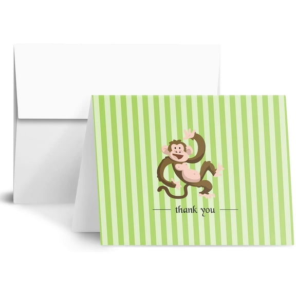 Monkey Lovely Animal Thank You Note Greeting Cards with Envelopes | Printed on Thick and Sturdy 80lb (216gsm) Cardstock | Blank Interior | A2 Size – 4.25 x 5.5” | 25 per Pack