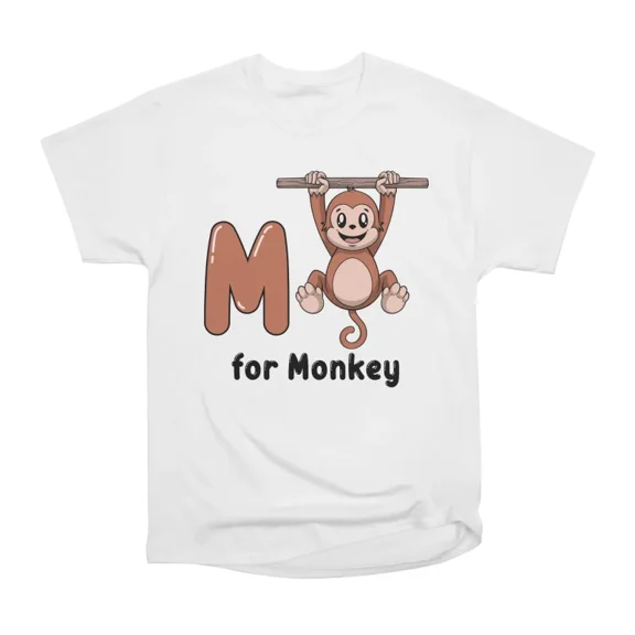 Monkey M Alphabet Illustration T-Shirt Tee Gift For Him Merch For Her Apparel For Friend
