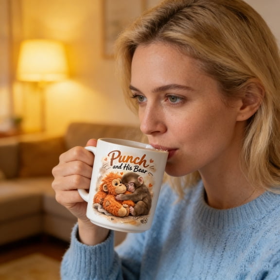 Monkey Macaque Punch Graphic Little Punch Big Love Coffee Mugs for Men Women,11oz Ceramic Cups Tea Cup Novelty Gifts for Office Home