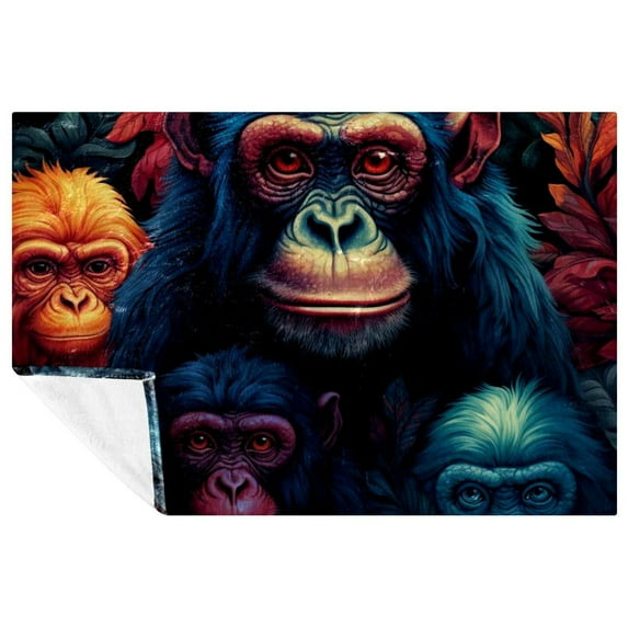 Monkey Microfiber Throw Blanket, Soft and Warm, Printed Throw Blanket, Lightweight, Suitable for Sofa, Bed, Couch, Office, Camping - Blankets & Throws