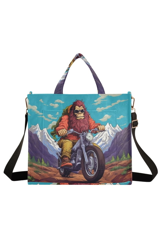 Monkey Motorcycle Mountain Corduroy Tote Bag Handbag Large Messenger Bag Shoulder Crossbody Zipper Bag Purse