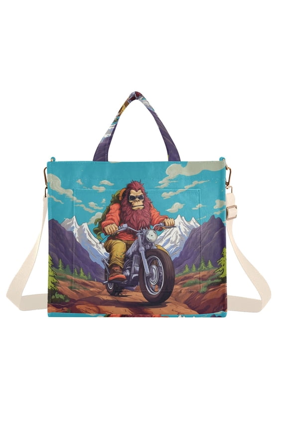 Monkey Motorcycle Mountain Corduroy Tote Bag Handbag Large Messenger Bag Shoulder Crossbody Zipper Bag Purse