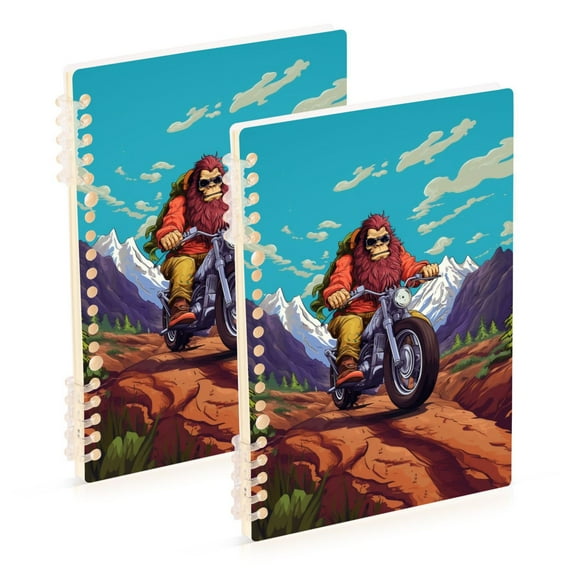 Monkey Motorcycle Mountain Ring Binder Notebook Journey Note Diary College Ruled Spiral Notebook Study Loose Leaf Paper A5 60 Pages