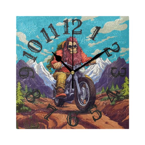 Monkey Motorcycle Mountain Wall Clock Square Silent Non Ticking Battery Operated Clock for Home Bathroom Kitchen Bedroom Living Room