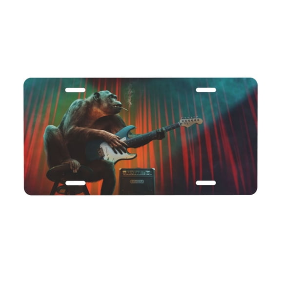 Monkey Music Gorilla Playing Guitar License Plate Front Metal Car Plate 6×12 Inch Aluminum Noverlty License Plate Decorative Car Vanity Tag Plates Gifts