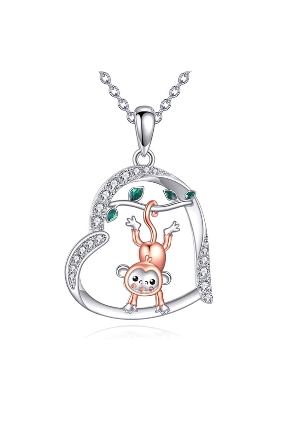 Monkey Necklace 925 Sterling Silver Heart Pendant Animal Jewelry Gifts for Women
