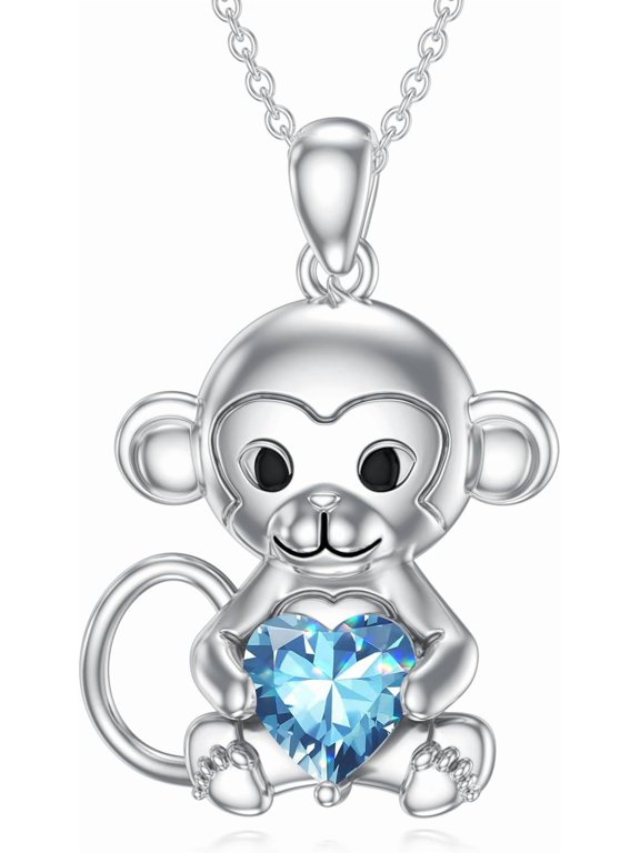 Monkey Necklace Birthstone Monkey Pendant Necklace Jewelry Gift for Women
