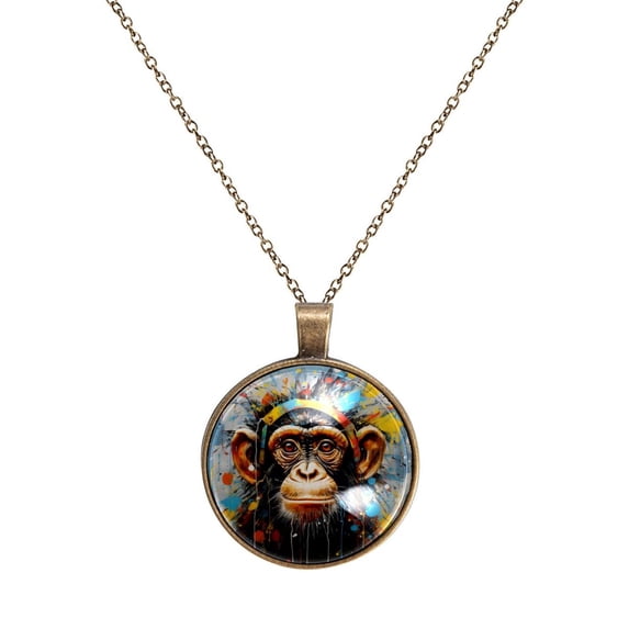 Monkey Necklace Personalized Custom Photo Round Pendant Adjustable Stainless Steel Necklaces with Gift Box for Men Women Mothers Valentine's Jewelry Gift