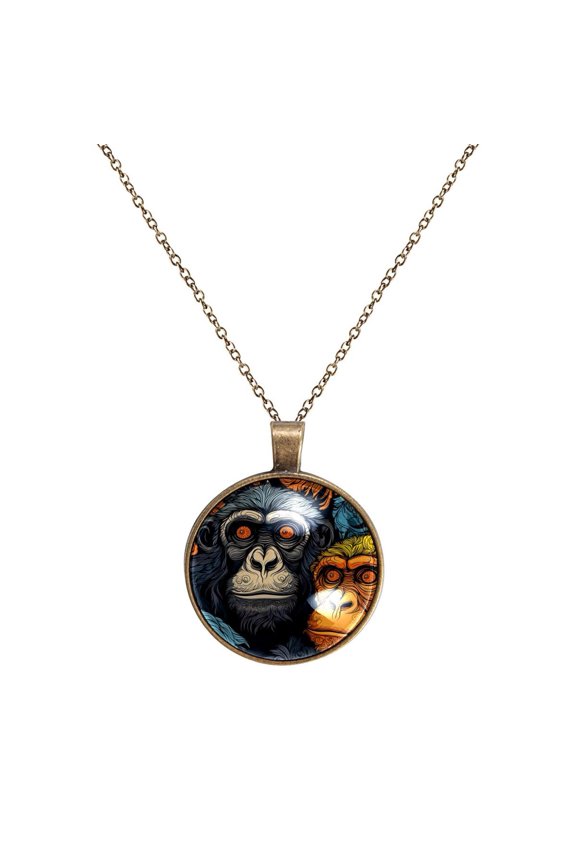 Monkey Necklace Personalized Custom Photo Round Pendant Adjustable Stainless Steel Necklaces with Gift Box for Men Women Mothers Valentine's Jewelry Gift