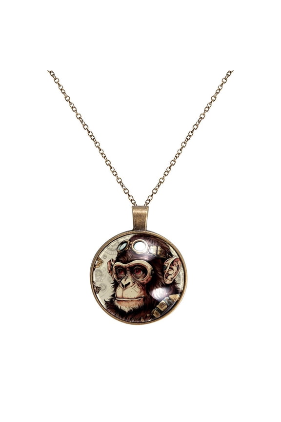 Monkey Necklace Personalized Custom Photo Round Pendant Adjustable Stainless Steel Necklaces with Gift Box for Men Women Mothers Valentine's Jewelry Gift