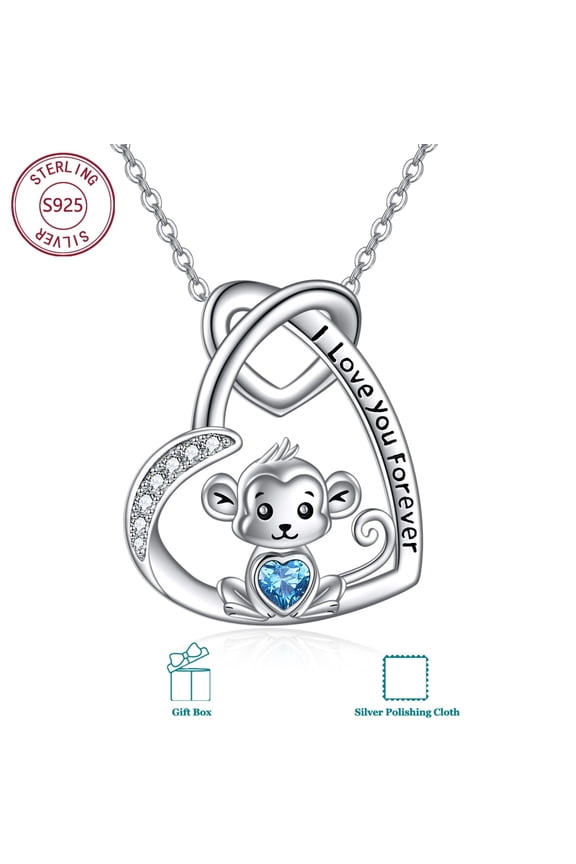 Monkey Necklace Sterling Silver Cute Animal Pendant Necklace Monkeys Jewelry Birthday Gifts for Women