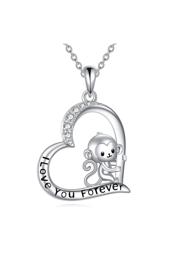 Monkey Necklace for Women 925 Sterling Silver Heart Monkey Pendant Necklaces Cute Animal Jewelry Gifts