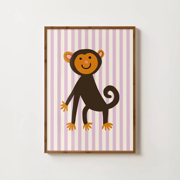 Monkey Nursery Print Safari Nursery Art Striped Nursery Decor Animal Room Print Eclectic Nursery Wall Art Monkey Illustration Art Print Home Decor #1159, Unframed Canvas Size 16x24