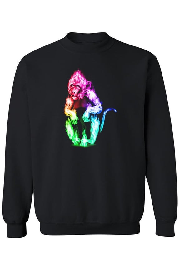 Monkey On Multicolor Fire Sweatshirt Men -Image by Shutterstock, Male 4X-Large