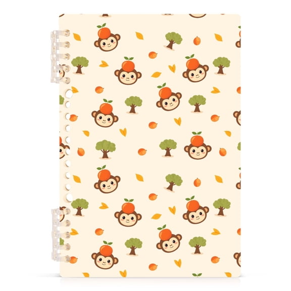Monkey Orange Pattern A5 Notebook Refillable 60 Sheets Detachable Ring Binder PP Cover Journal