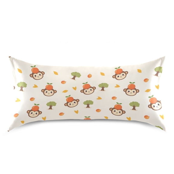 Monkey Orange Pattern Pillow Case Standard Size Silky Satin Pillow Cover for Bedroom 20x26 Inch