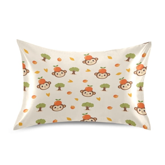 Monkey Orange Pattern Pillowcase Queen Size 30''x20'' Satin Double-Sided Print Soft Wrinkle Resistant