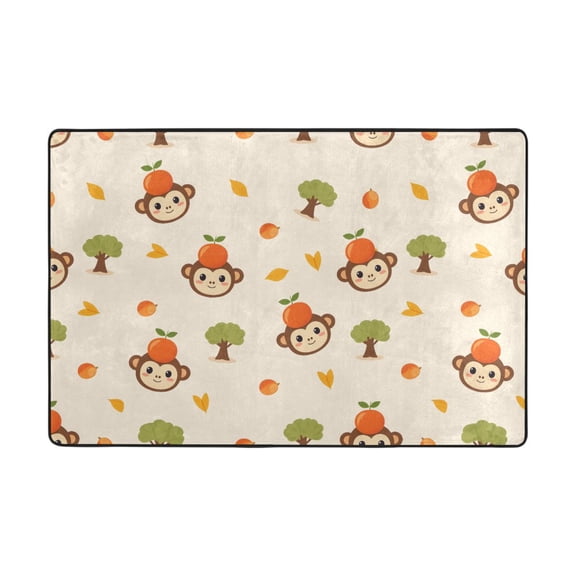Monkey Orange Pattern Rug 36x24in Memory Foam Absorbent Non Slip Plush for Bathroom Kitchen Entryway