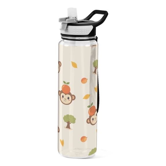 Monkey Orange Pattern Sport Water Bottle Tritan with Straw 1000ml Portable for Outdoor Daily Use