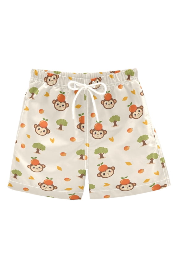 Monkey Orange Pattern Swim Trunks Quick Dry Beach Pool Board Shorts Lightweight Stylish Print Sizes 2T to XL