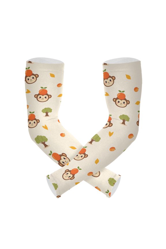 Monkey Orange Pattern UV Protection Cooling Arm Sleeves, Compression Sun Sleeves for Men Women Sports