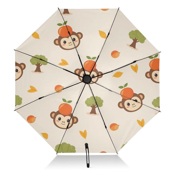 Monkey Orange Pattern Umbrella Folding Sun Umbrella Travel Auto Open Close Large UV50+ 40in