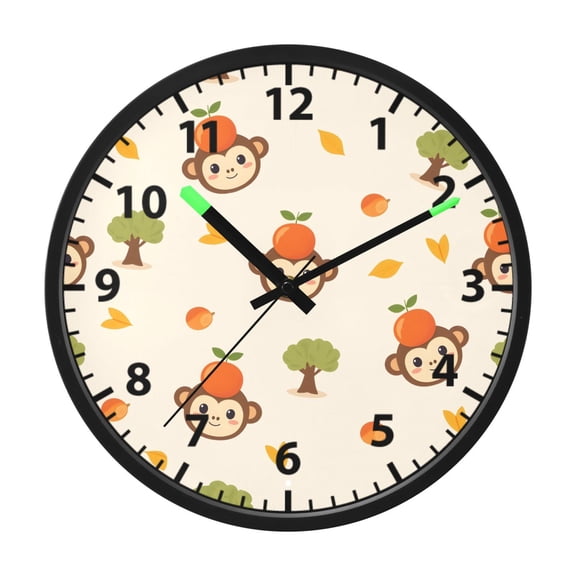 Monkey Orange Pattern Wall Clock 12 Inch Voice Activated Night Light Silent Non Ticking