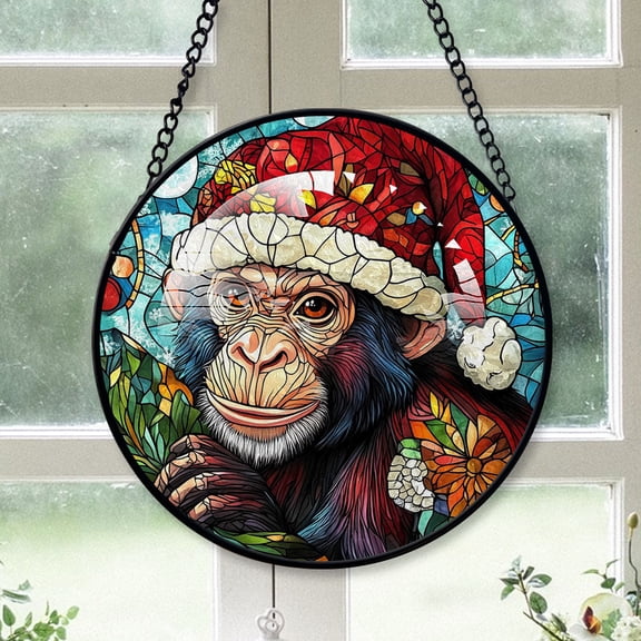 Monkey Ornament Christmas 2025, Monkey Stained Glass Hanging Panel  Radiant Glass Window Art, Perfect for Wildlife Decor