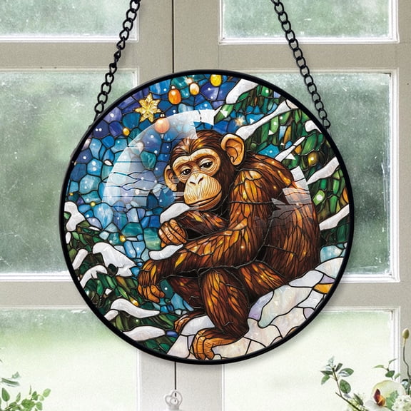 Monkey Ornament Christmas 2025, Monkey Stained Glass Hanging Window Artistic Glass Decoration for Cozy Interiors