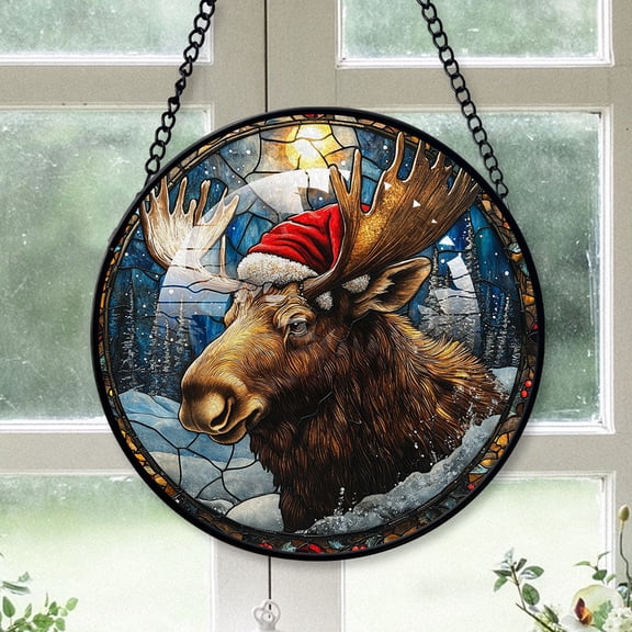 Monkey Ornament Christmas 2025, Monkey Stained Glass Hanging Window Handcrafted Glass Sun Catcher for Door and Garden Decor