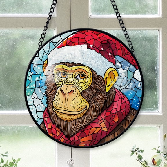 Monkey Ornament Christmas 2025, Monkey Stained Glass Window Hanging Artistic Home Decor for Every Season