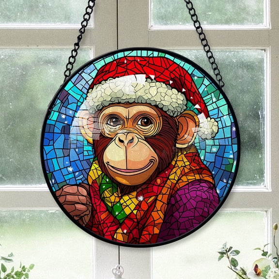 Monkey Ornament Christmas 2025, Monkey Stained Glass Window Hanging Artistic and Colorful Glass Piece, Perfect Holiday Gift Idea