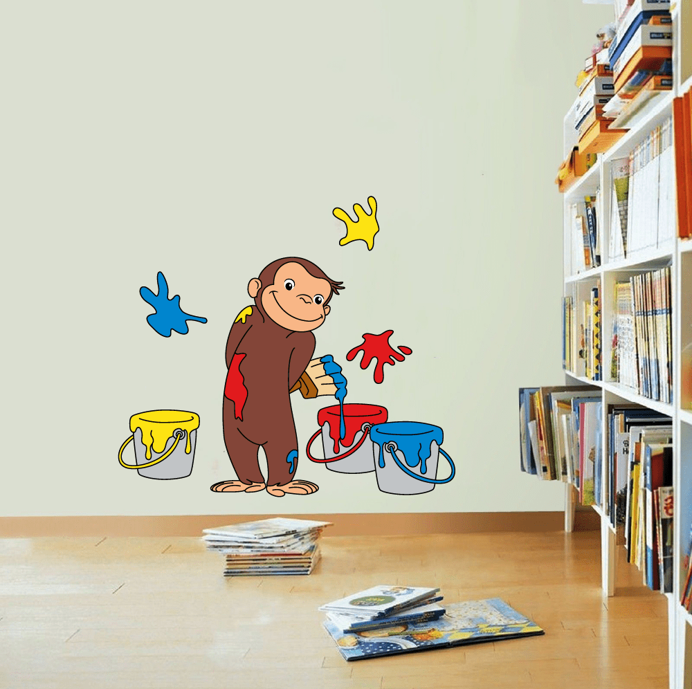 PLIGREAT Cute Animal Bus Wall Stickers - Large Watercolor Cartoon School Bus Peel And Stick Decals