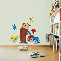 Monkey Painting Wall Cute Cartoon Character Graphic Decal Sticker Vinyl Mural Baby Kids Room Bedroom Nursery Kindergarten School House Home Design Wall Art Decor Removable Peel and Stick 10x8 inch