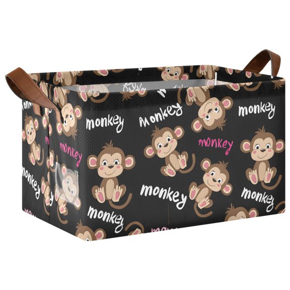 Monkey Pattern Collapsible Storage Bin Open Home Shelf Basket Water-Resistant Iron Frame Large