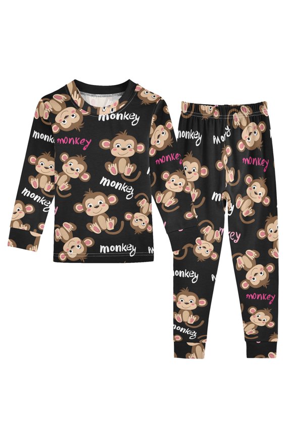 Monkey Pattern Cotton Pajamas 2 Piece Set Sleepwear Soft and Comfortable Homewear Nightwear